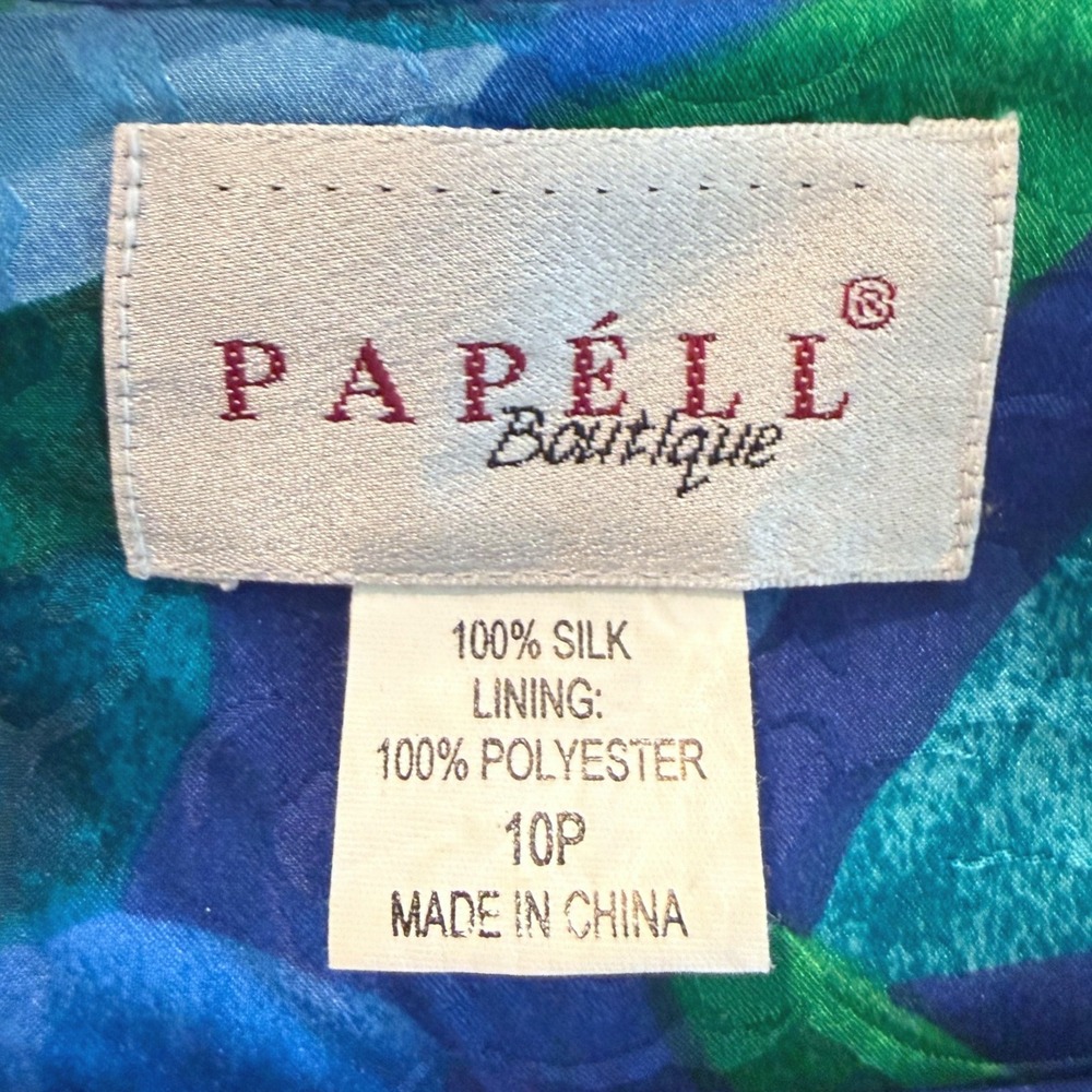 Papell Boutique Womens 10P Silk Blazer Blue Green Floral Leaf Print Jacket 10P - Picture 4 of 5